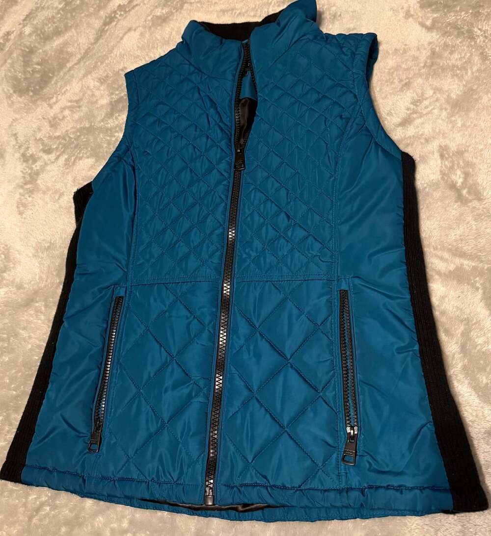 Andrew Marc Quilted Puffer Vest Size M Blue Full Zip